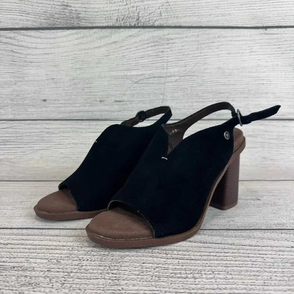 Yellow Box Women's Black Leather Carlee Heeled Sandals Size 7.5 - Picture 1 of 8